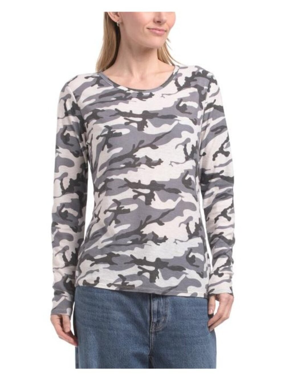 Michael Stars Camouflage Crew Neck Long Sleeve Top Small NWT Made in USA New